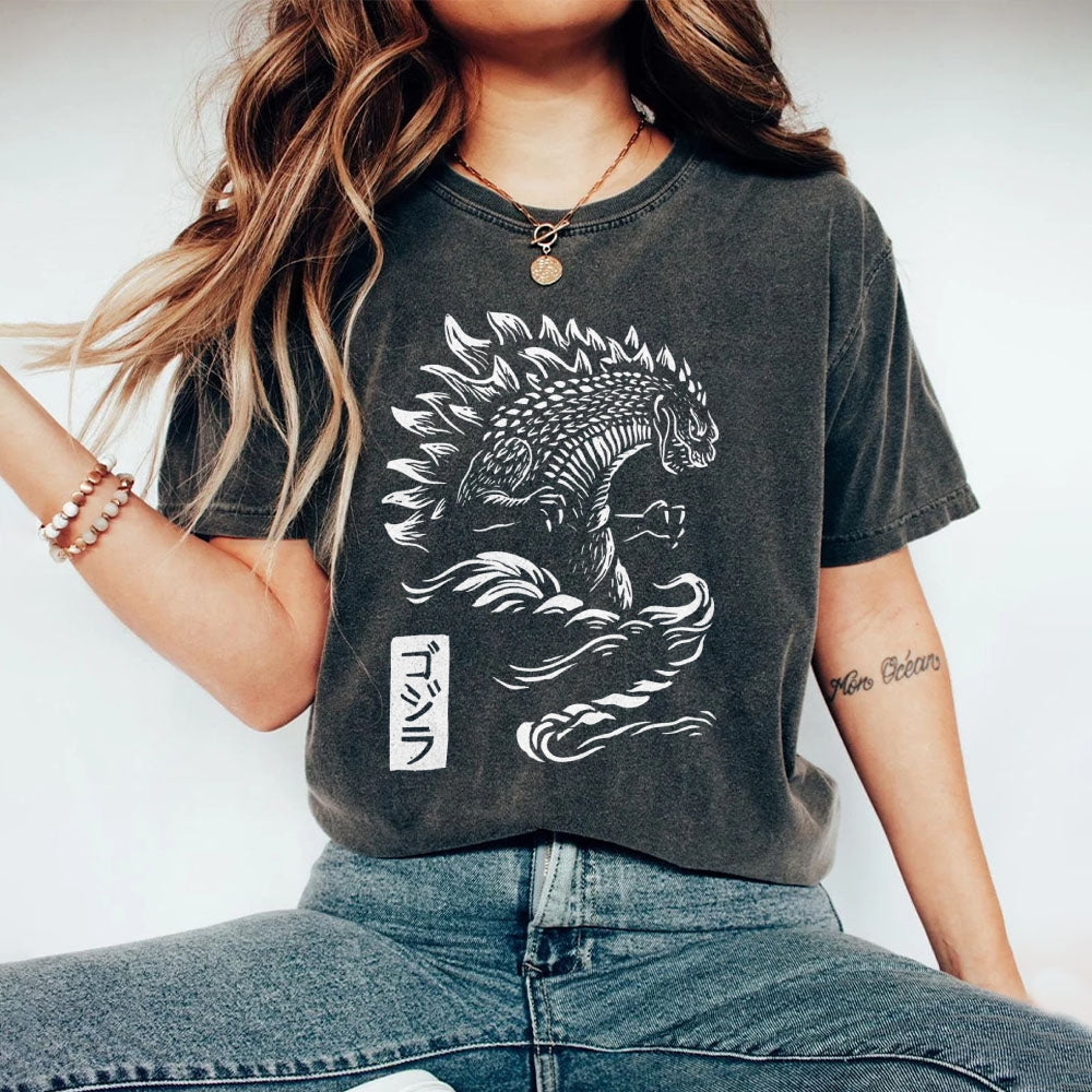Kaiju Pattern Washed Vintage Short Sleeves T-Shirt