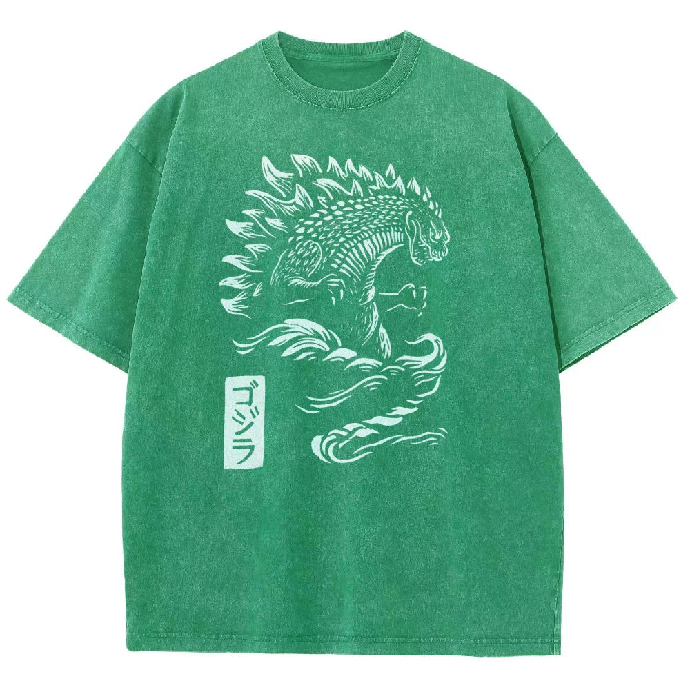 Kaiju Pattern Washed Vintage Short Sleeves T-Shirt