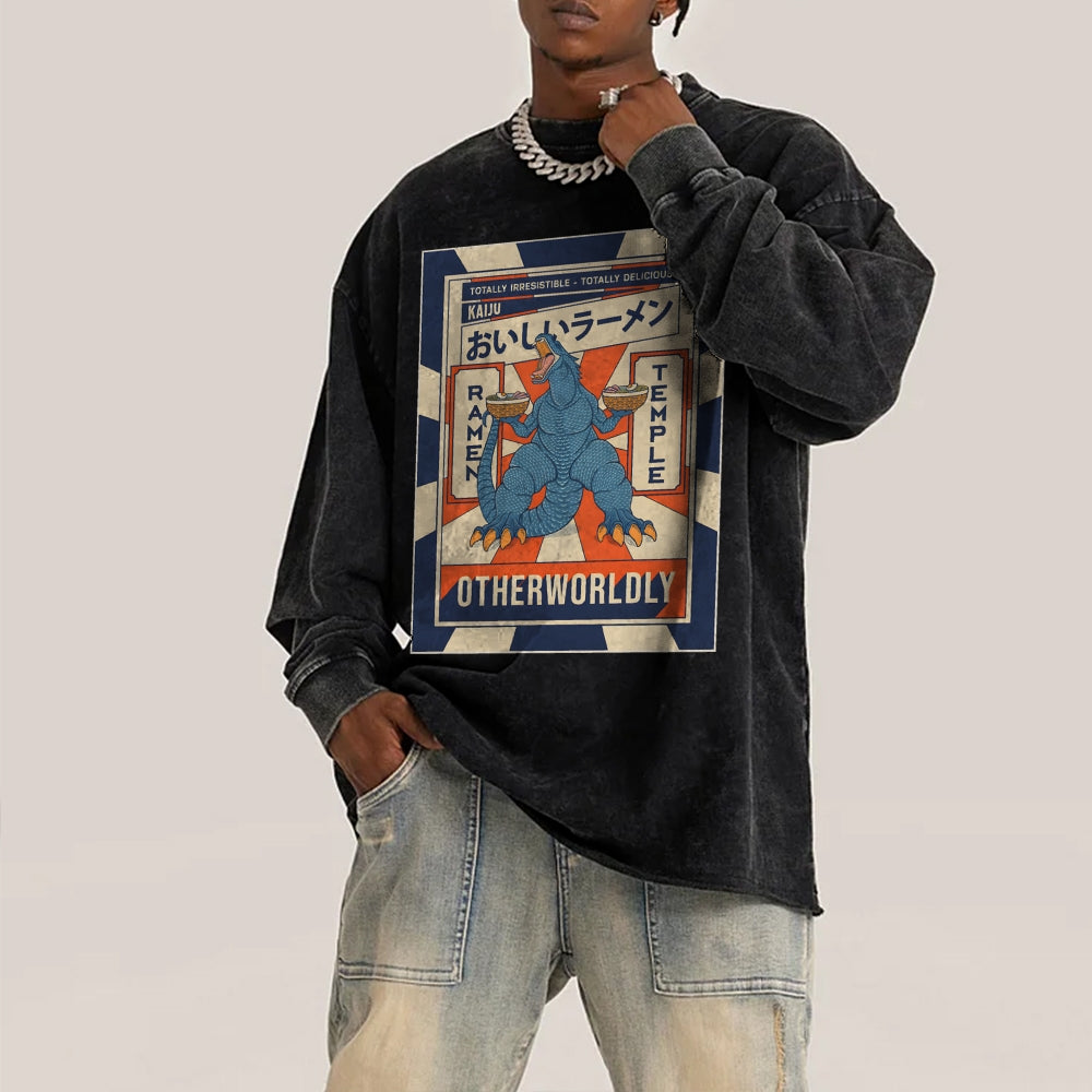 Ramen Kaiju Deep Washed Vintage Long Sleeves T-Shirt