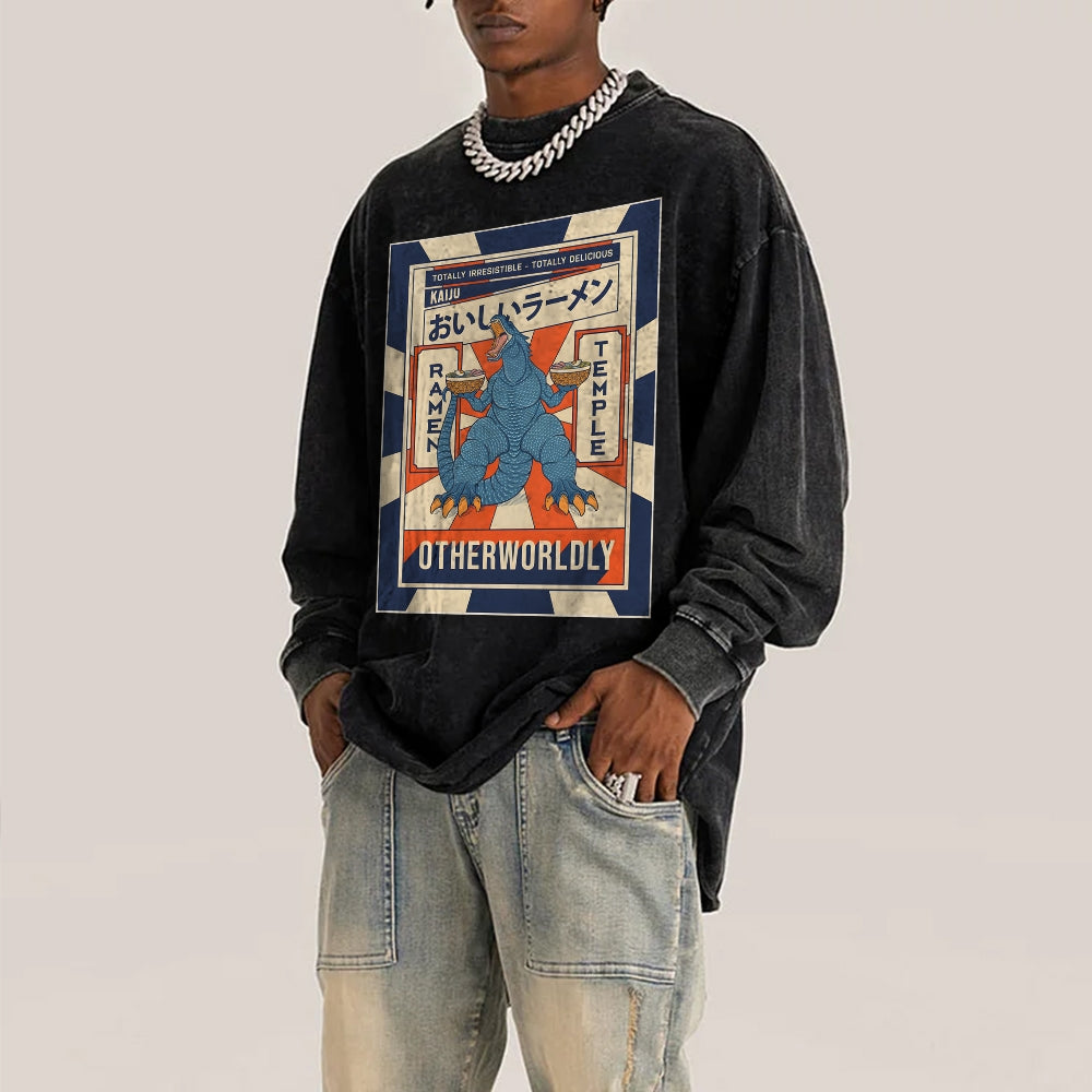 Ramen Kaiju Deep Washed Vintage Long Sleeves T-Shirt