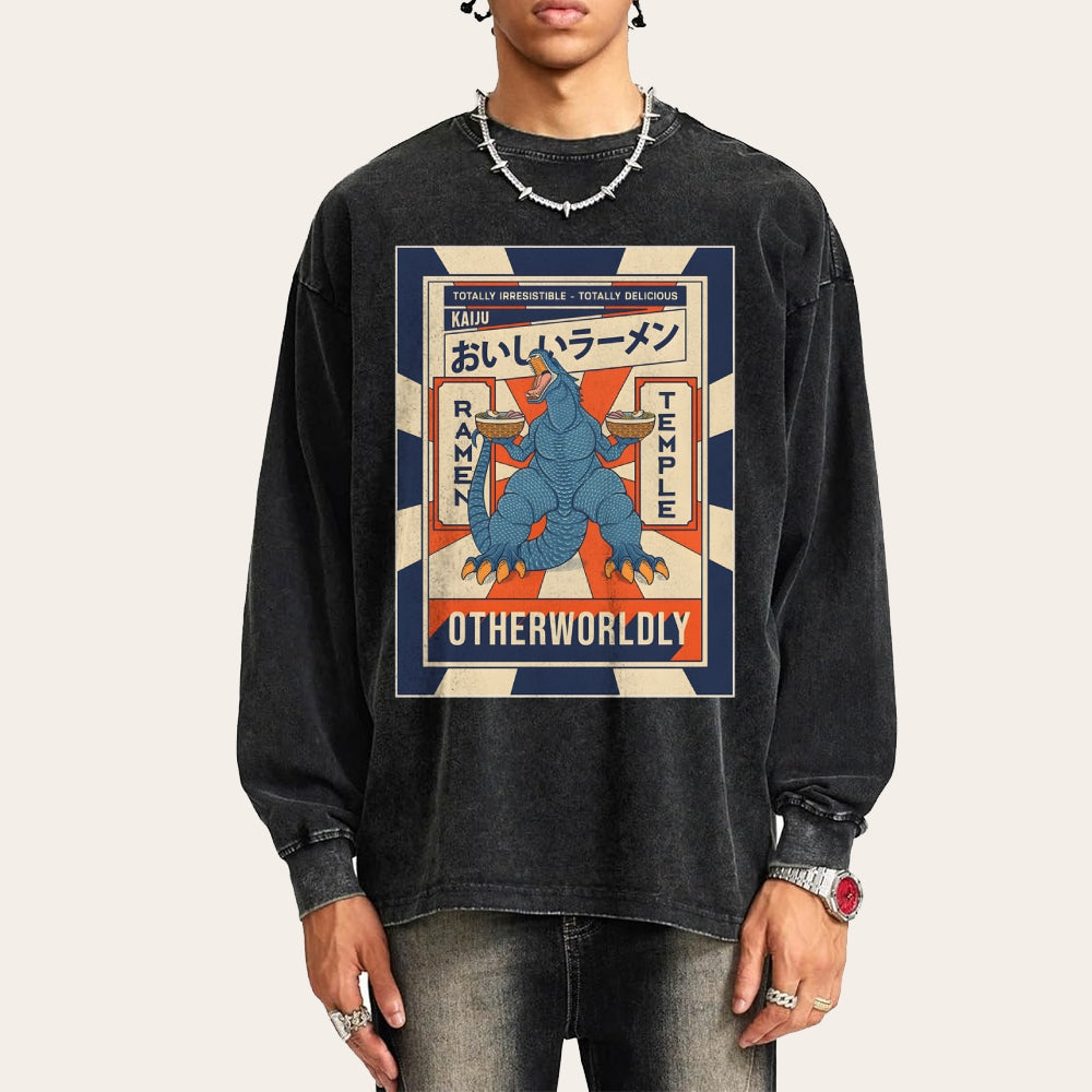 Ramen Kaiju Deep Washed Vintage Long Sleeves T-Shirt