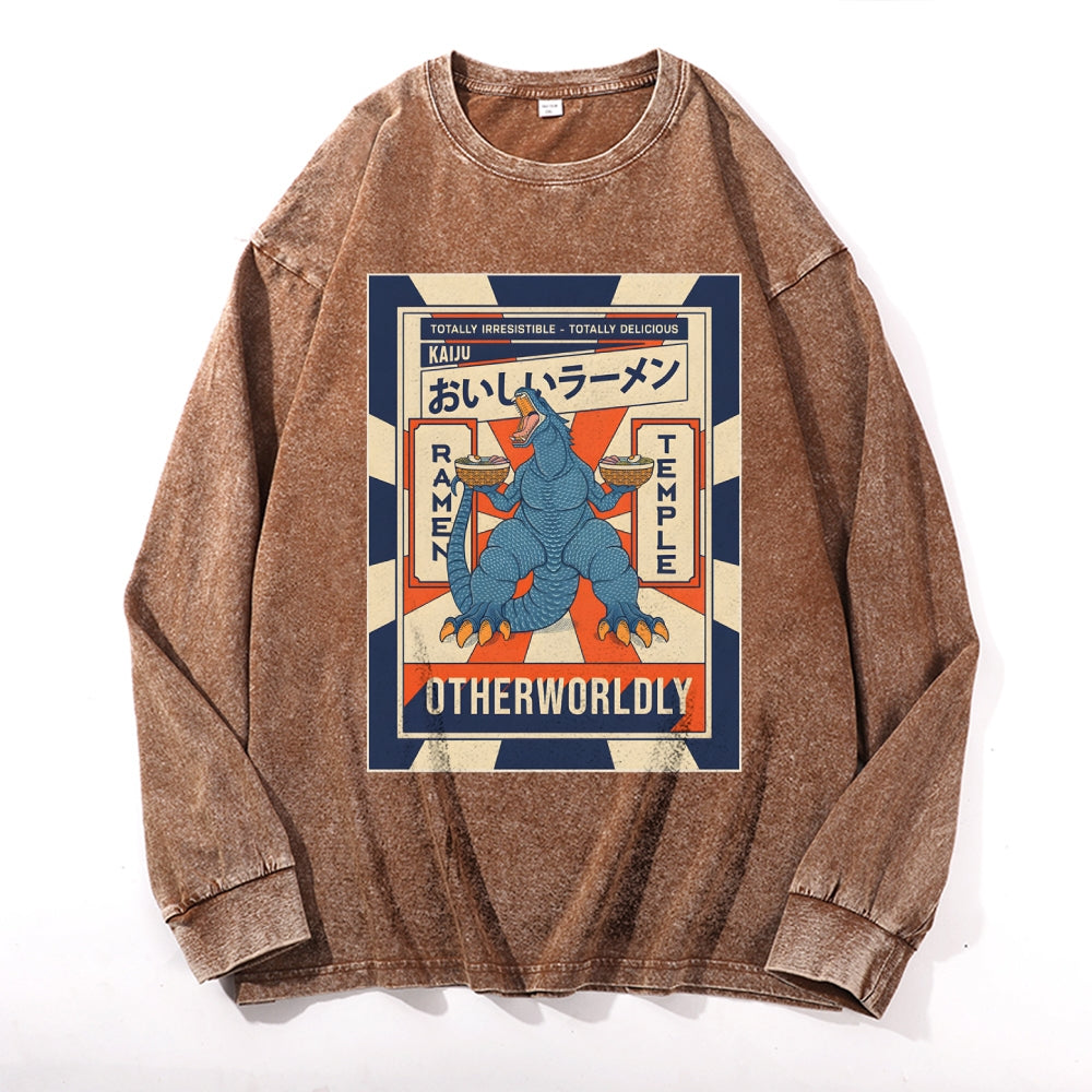 Ramen Kaiju Deep Washed Vintage Long Sleeves T-Shirt