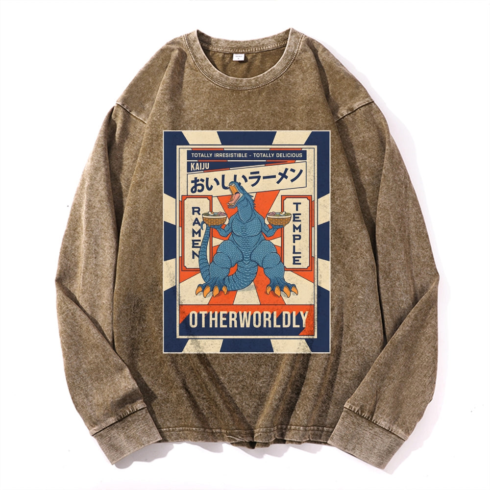 Ramen Kaiju Deep Washed Vintage Long Sleeves T-Shirt