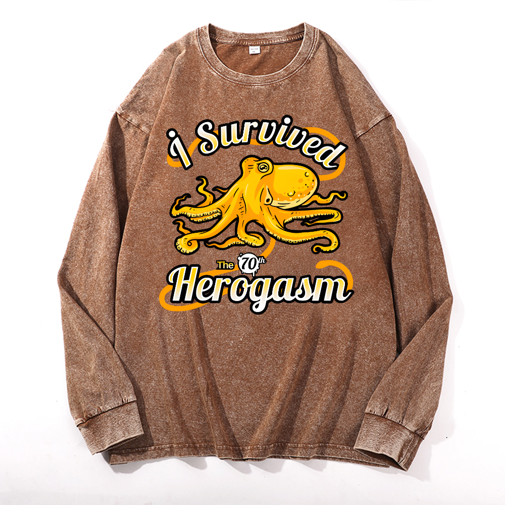 Octopus Vintage Cotton Wash Crewneck Long-Sleeve T-Shirt