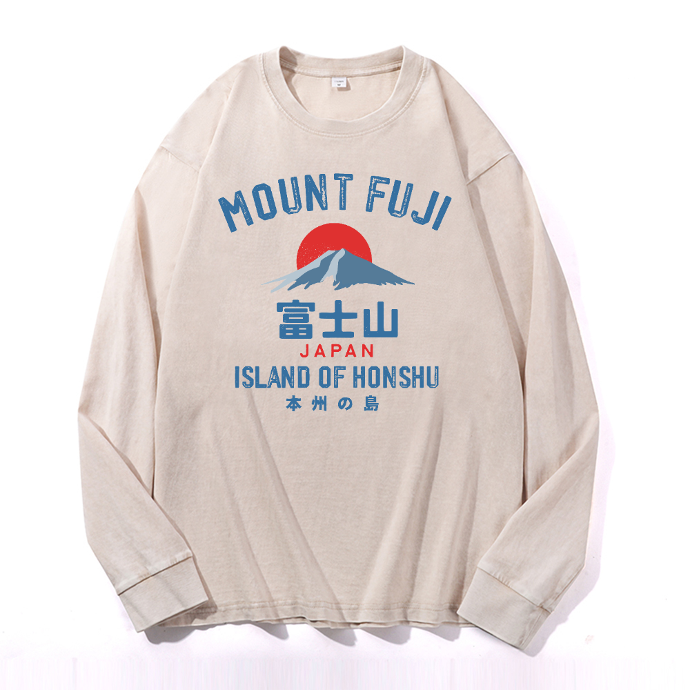 Fuji Mountain Vintage Cotton Wash Crewneck Long-Sleeve T-Shirt