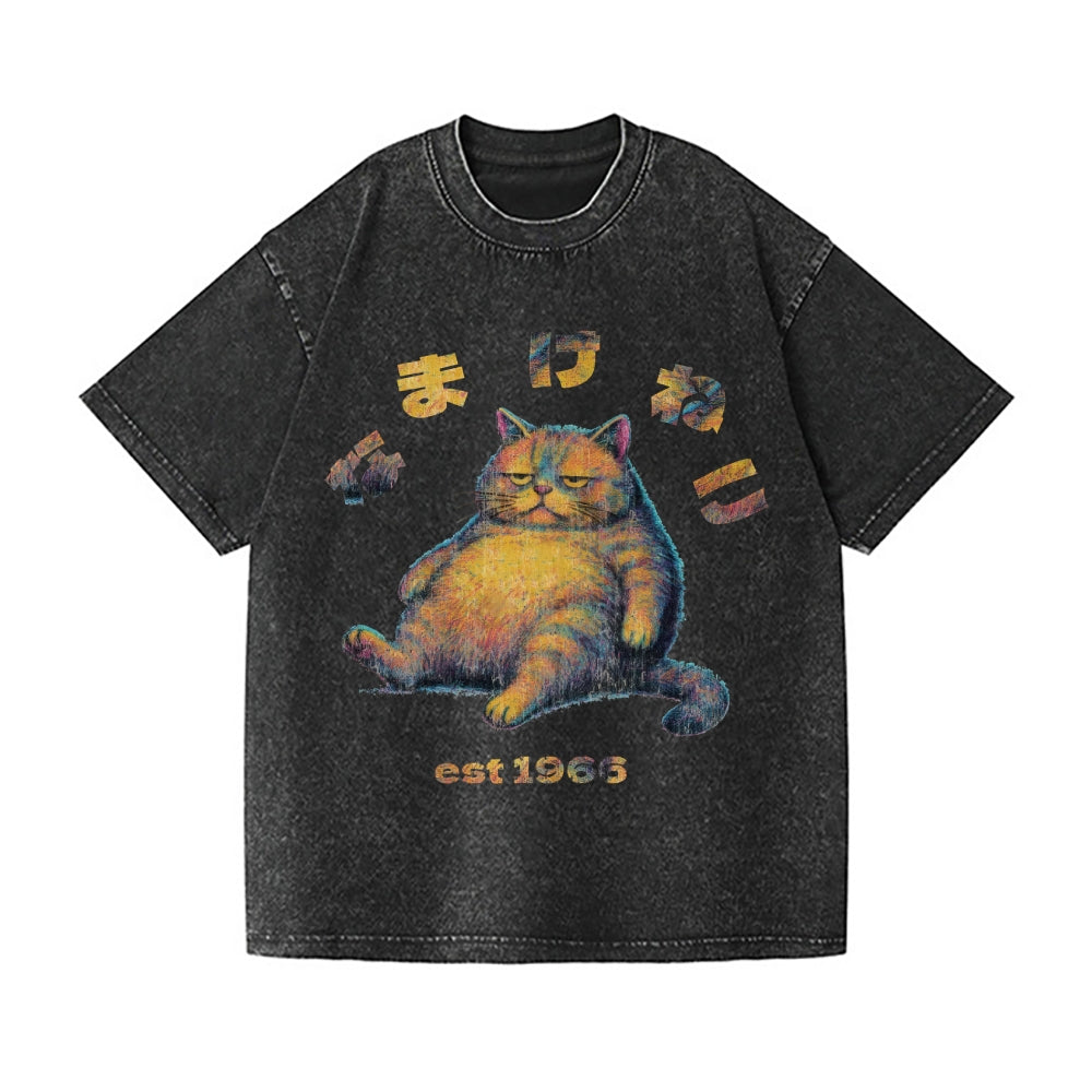 Lazy Cat Vintage Wash Japanese Design T-Shirt