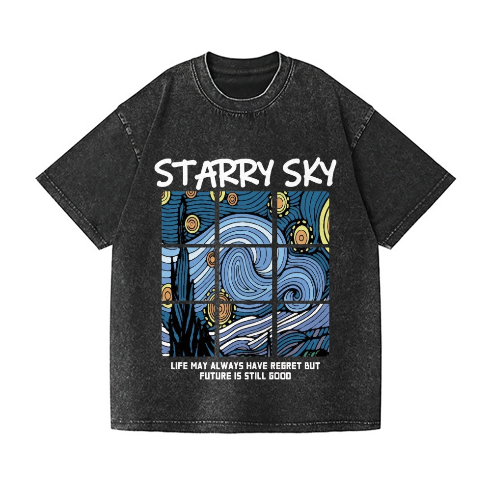 Starry Sky Vintage Wash Japanese Design T-Shirt