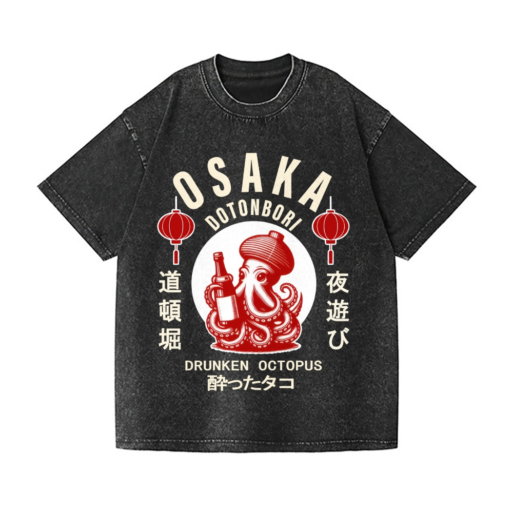 Osaka Dotonbori Drunken Octopus Vintage Wash Japanese Design T-Shirt