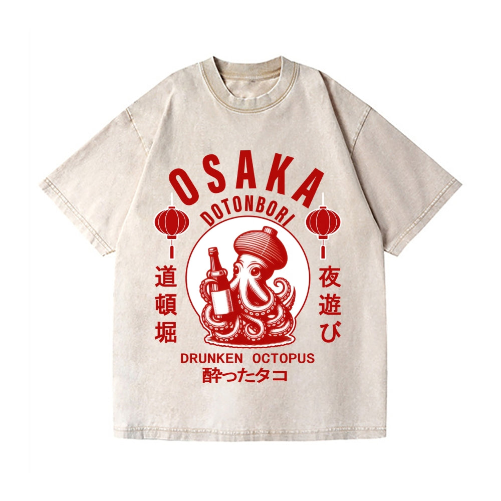 Osaka Dotonbori Drunken Octopus Vintage Wash Japanese Design T-Shirt