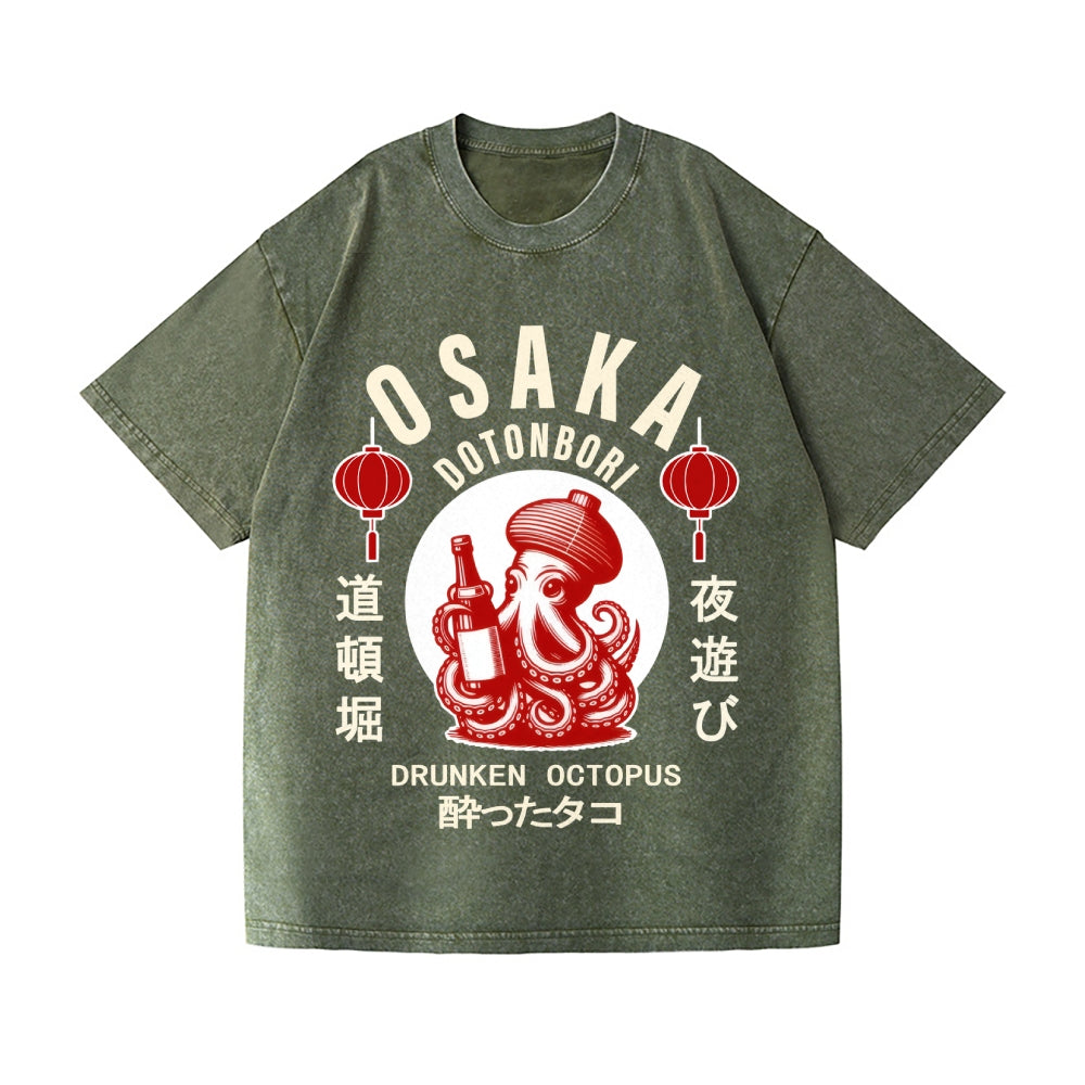 Osaka Dotonbori Drunken Octopus Vintage Wash Japanese Design T-Shirt