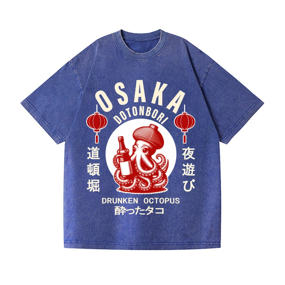 Osaka Dotonbori Drunken Octopus Vintage Wash Japanese Design T-Shirt