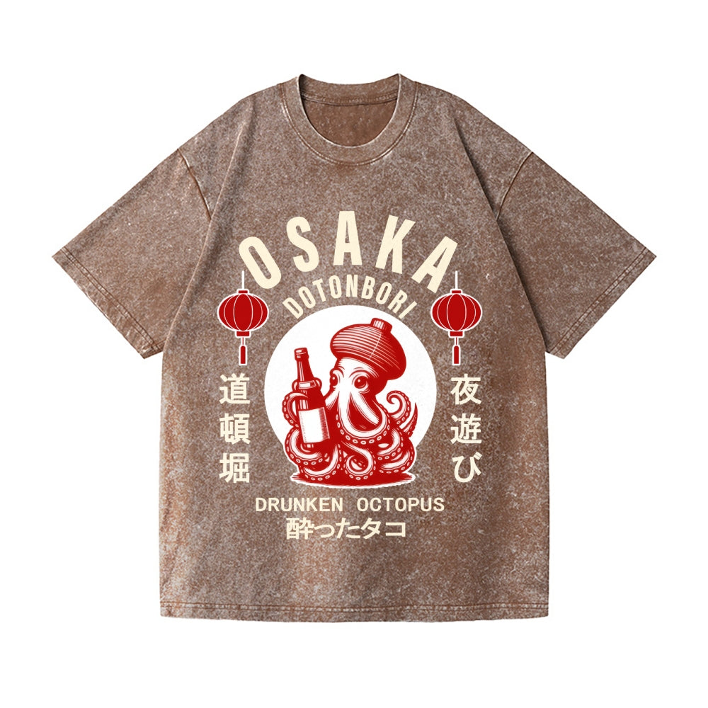Osaka Dotonbori Drunken Octopus Vintage Wash Japanese Design T-Shirt