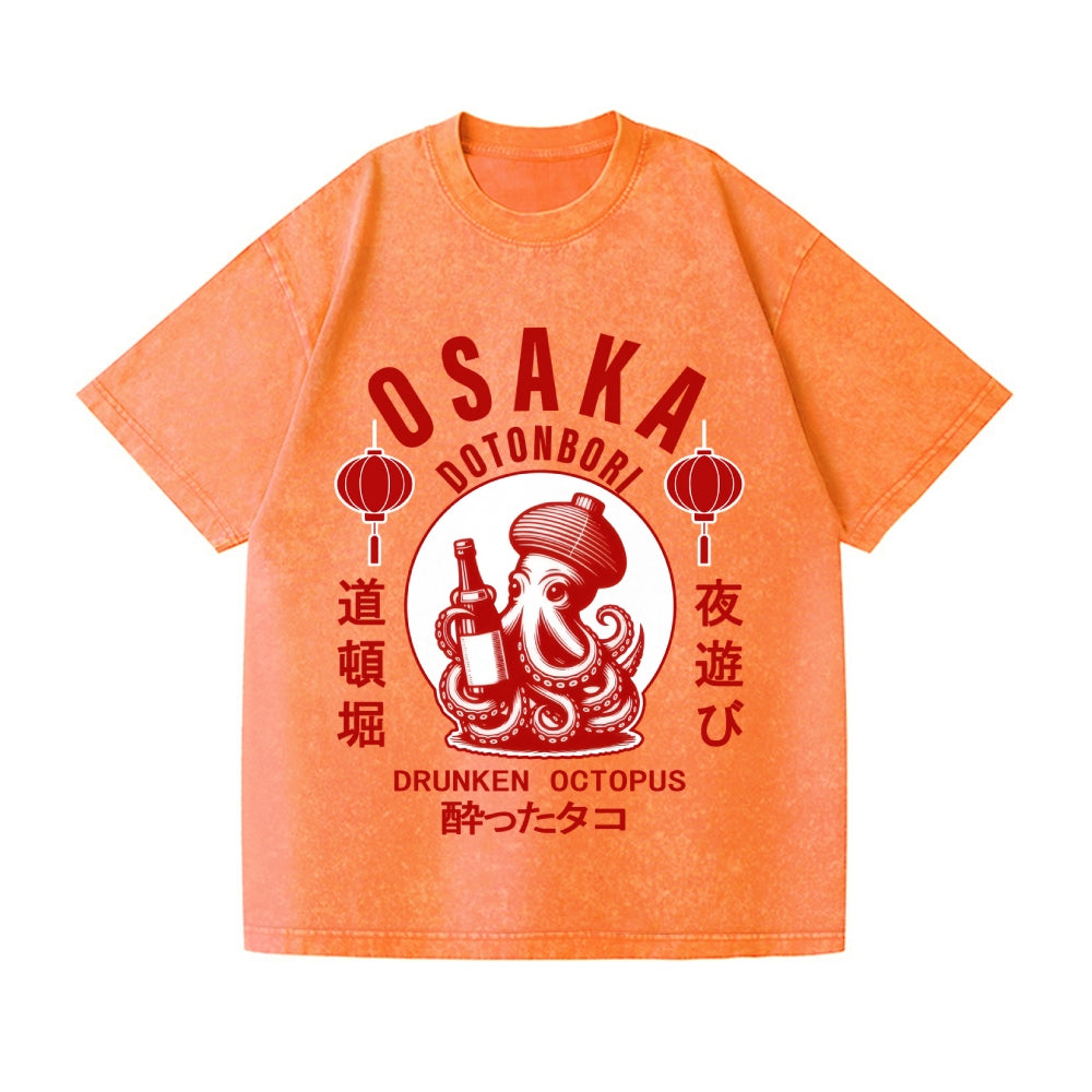 Osaka Dotonbori Drunken Octopus Vintage Wash Japanese Design T-Shirt