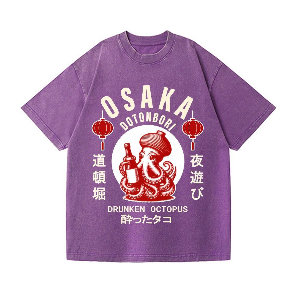Osaka Dotonbori Drunken Octopus Vintage Wash Japanese Design T-Shirt