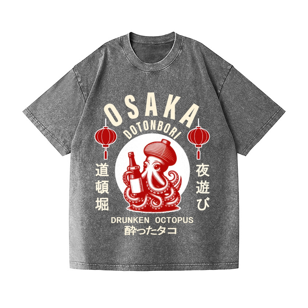 Osaka Dotonbori Drunken Octopus Vintage Wash Japanese Design T-Shirt