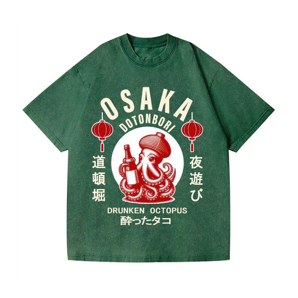 Osaka Dotonbori Drunken Octopus Vintage Wash Japanese Design T-Shirt