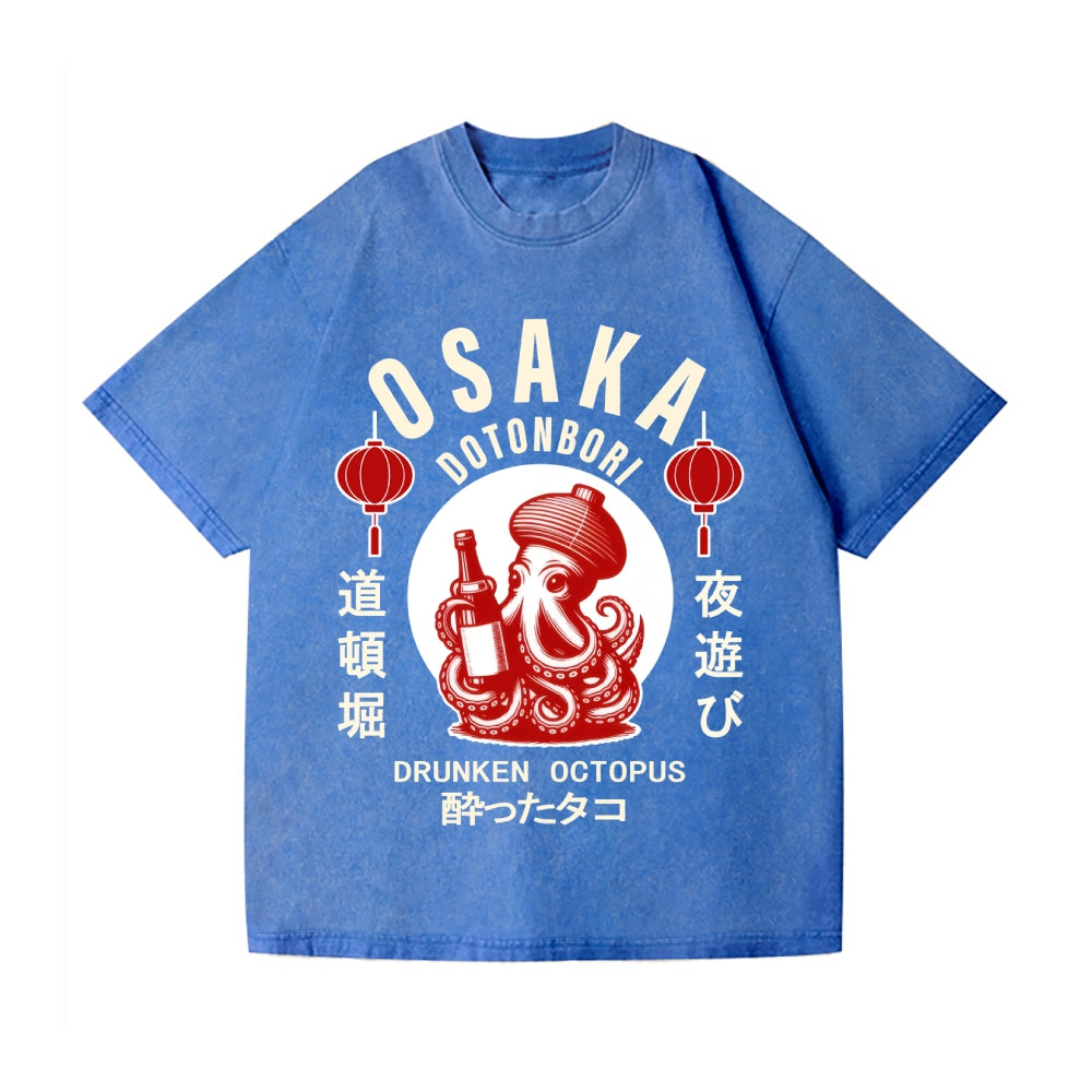 Osaka Dotonbori Drunken Octopus Vintage Wash Japanese Design T-Shirt
