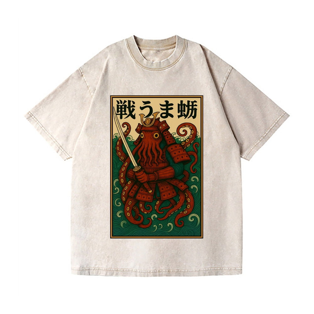 Samurai Octopus Vintage Wash Japanese Design T-Shirt