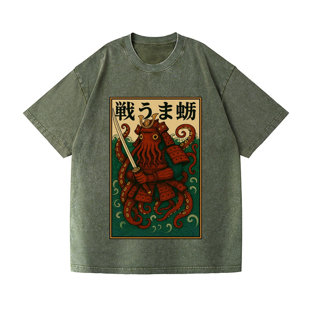 Samurai Octopus Vintage Wash Japanese Design T-Shirt