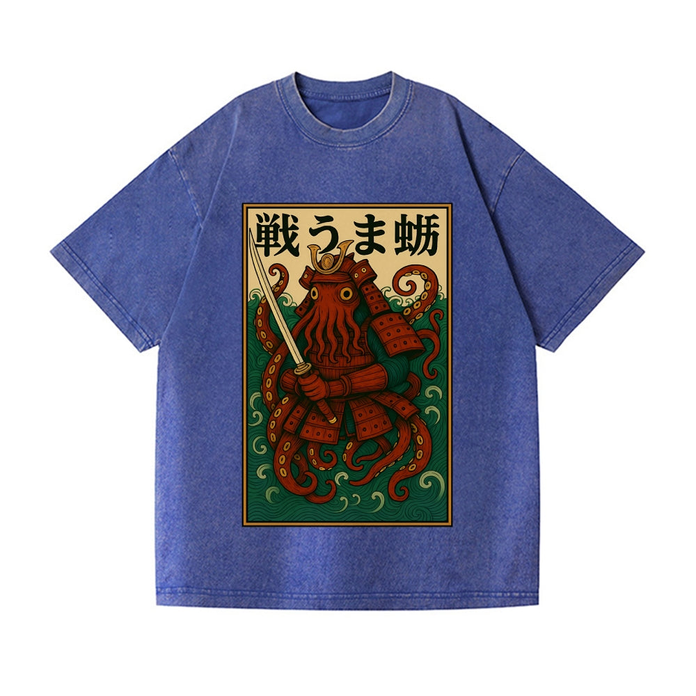 Samurai Octopus Vintage Wash Japanese Design T-Shirt