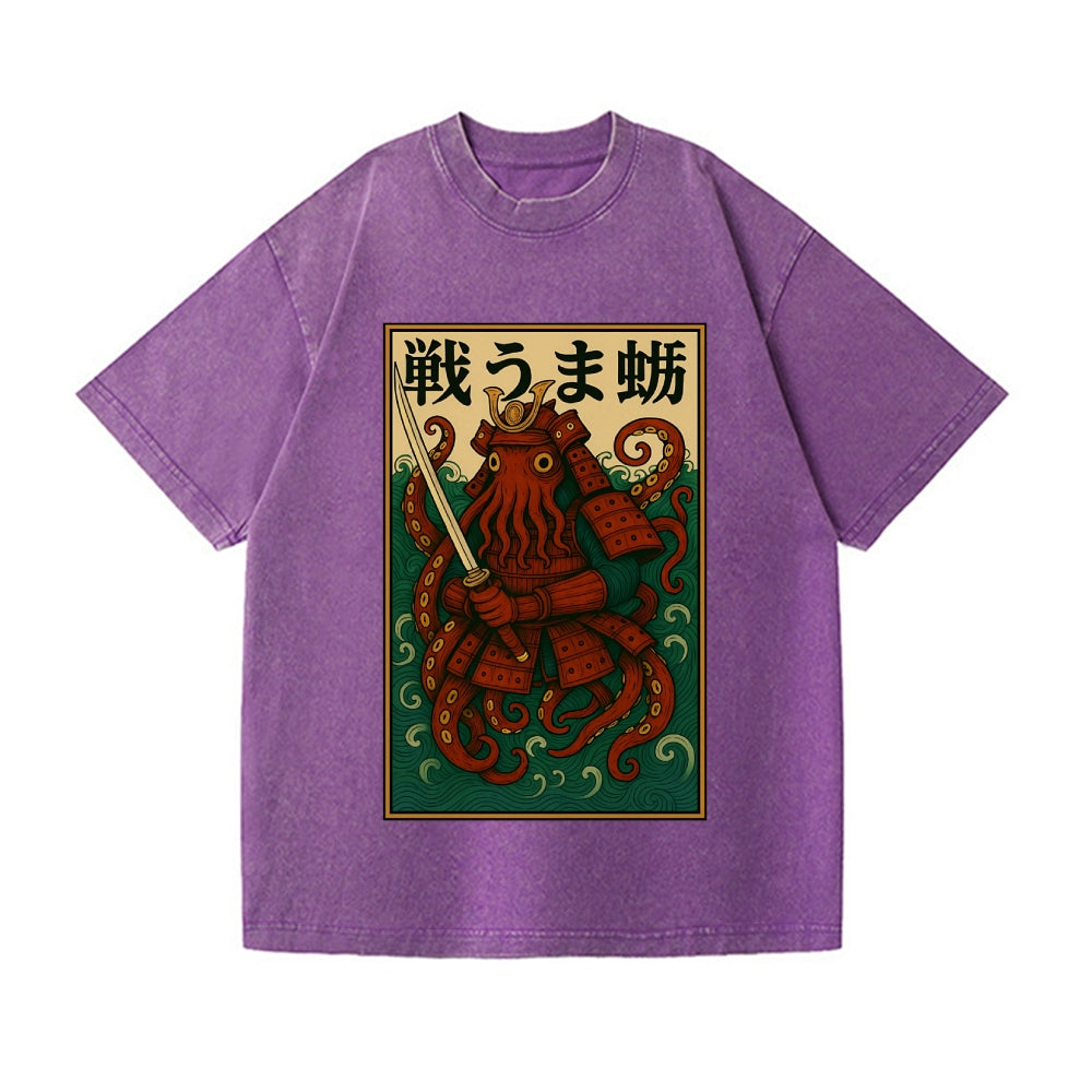 Samurai Octopus Vintage Wash Japanese Design T-Shirt