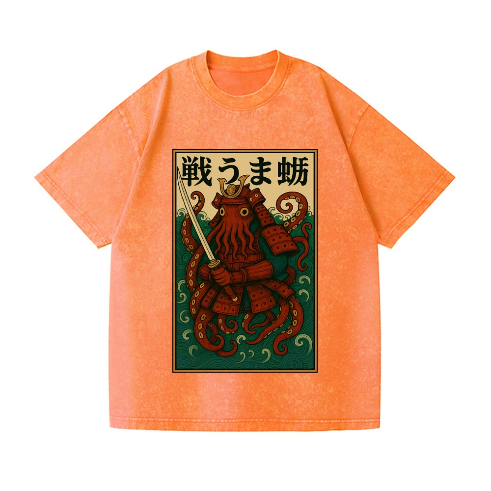 Samurai Octopus Vintage Wash Japanese Design T-Shirt