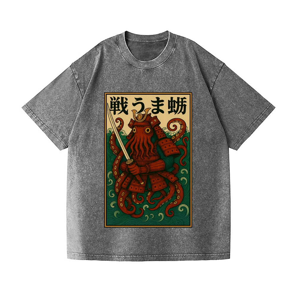 Samurai Octopus Vintage Wash Japanese Design T-Shirt