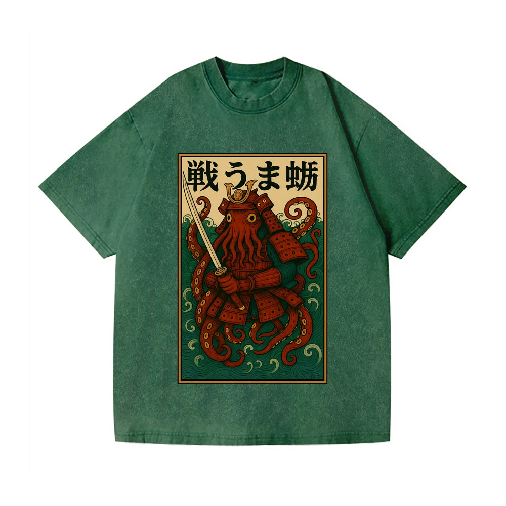 Samurai Octopus Vintage Wash Japanese Design T-Shirt