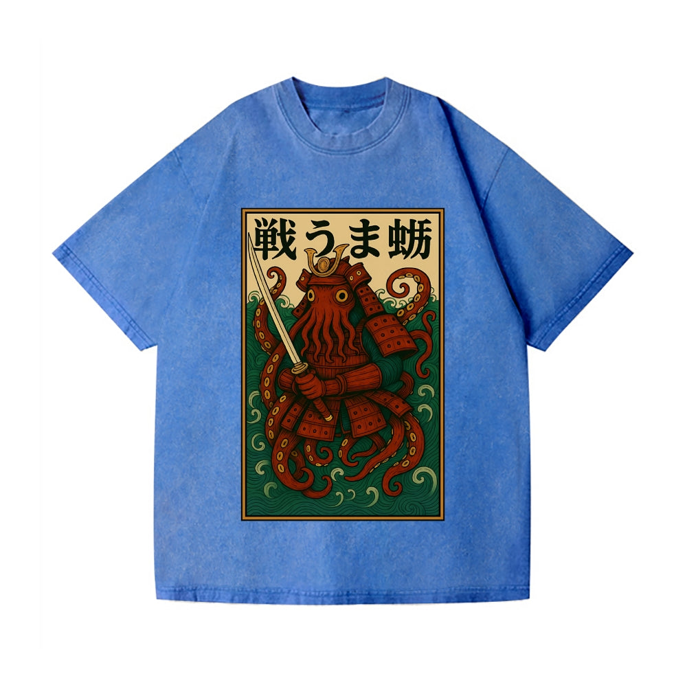 Samurai Octopus Vintage Wash Japanese Design T-Shirt