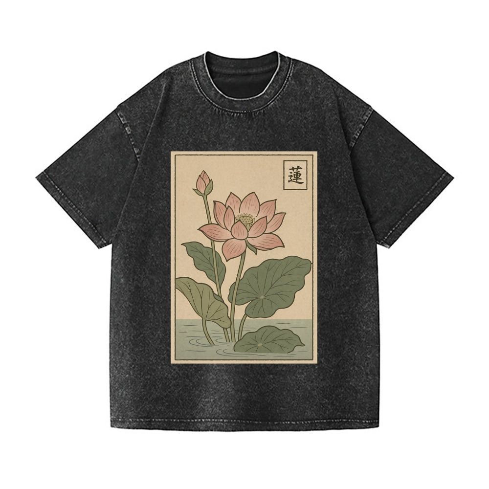 August Lotus Vintage Wash Japanese Design T-Shirt