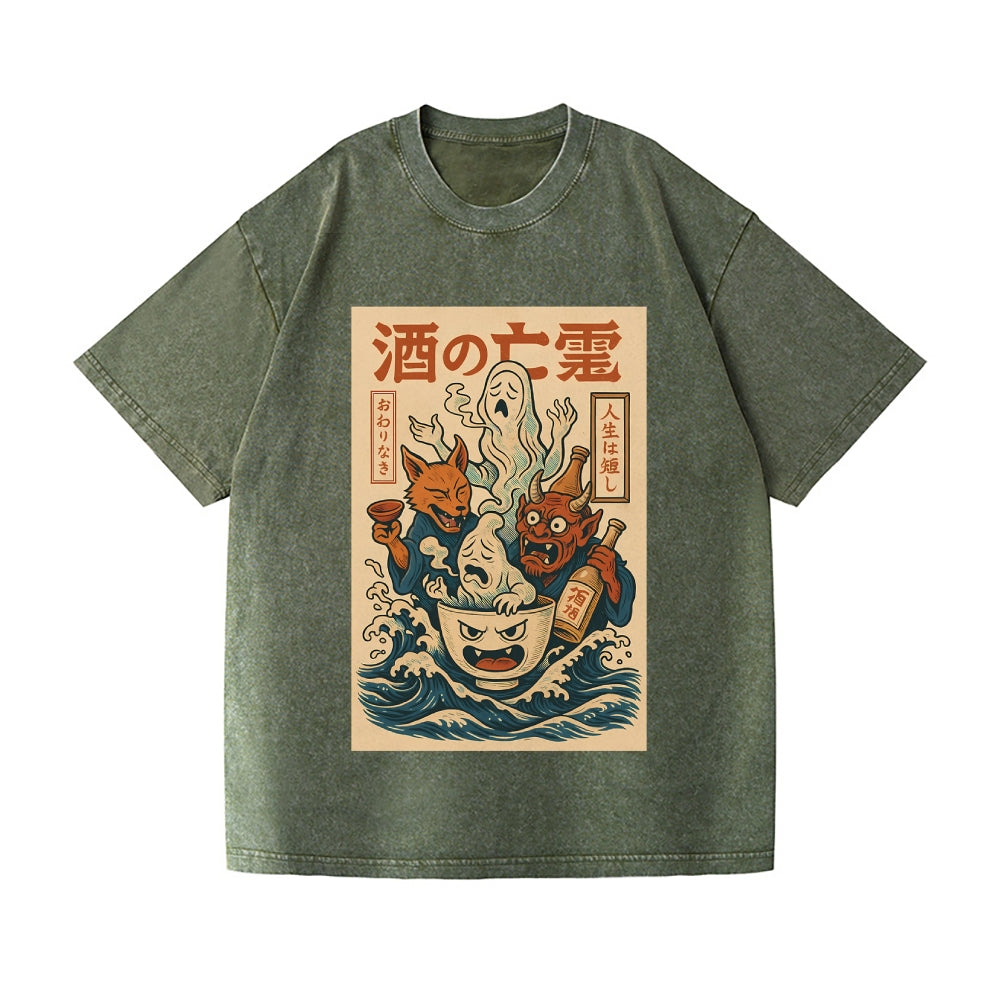 Ghosts of Sake Vintage Wash Japanese Design T-Shirt