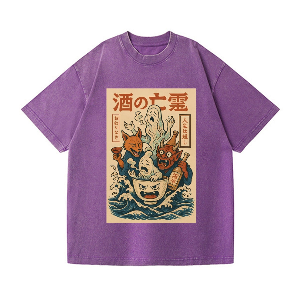 Ghosts of Sake Vintage Wash Japanese Design T-Shirt