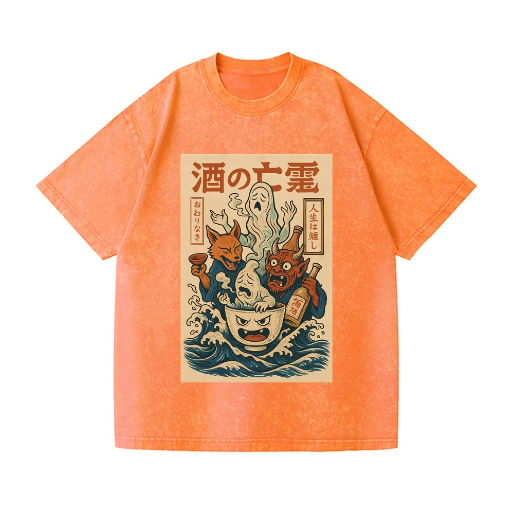 Ghosts of Sake Vintage Wash Japanese Design T-Shirt