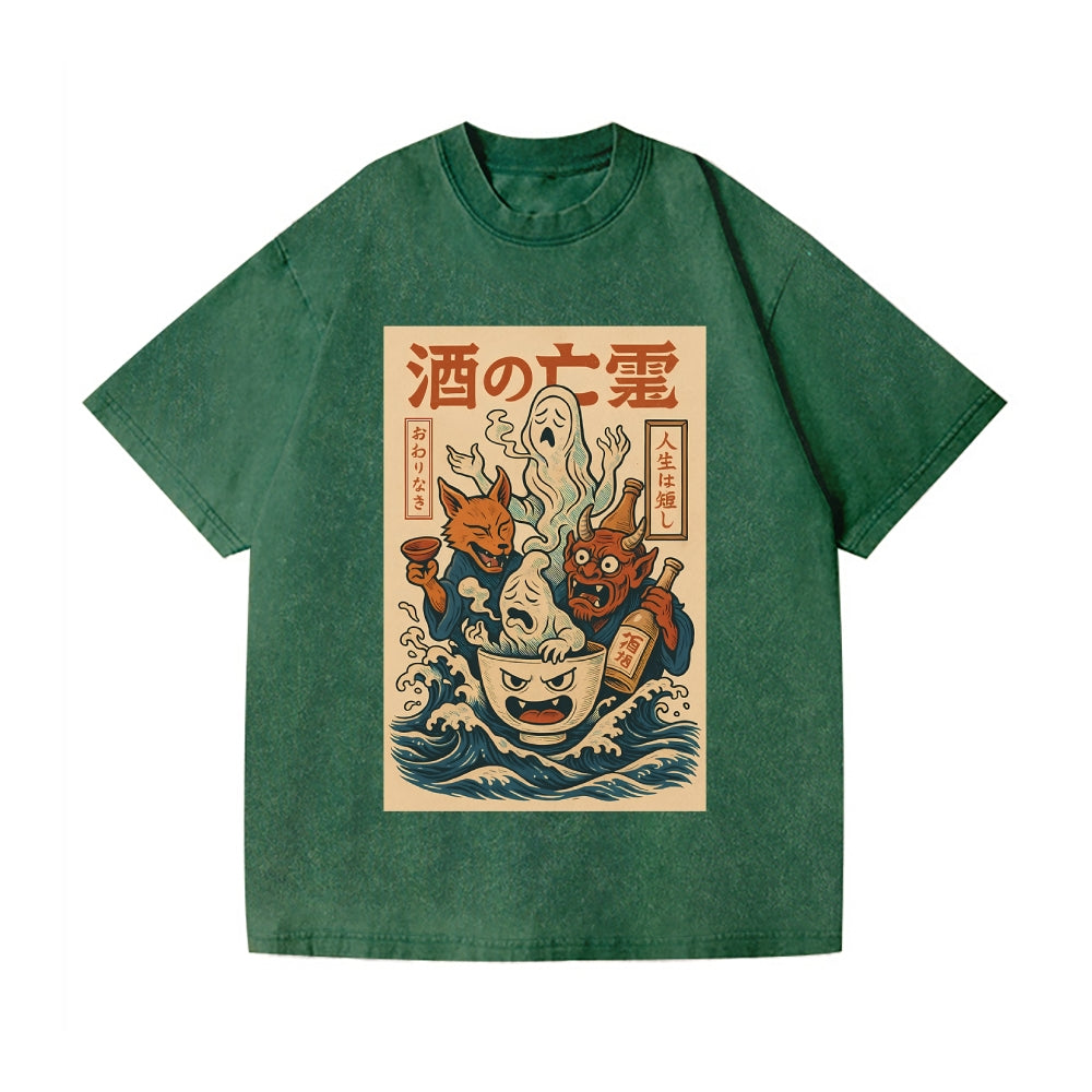 Ghosts of Sake Vintage Wash Japanese Design T-Shirt