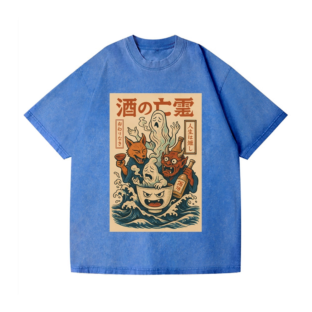 Ghosts of Sake Vintage Wash Japanese Design T-Shirt