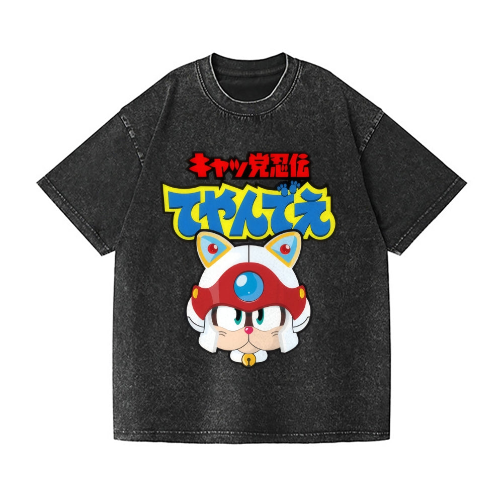Samurai Pizza Cats Vintage Wash Japanese Design T-Shirt