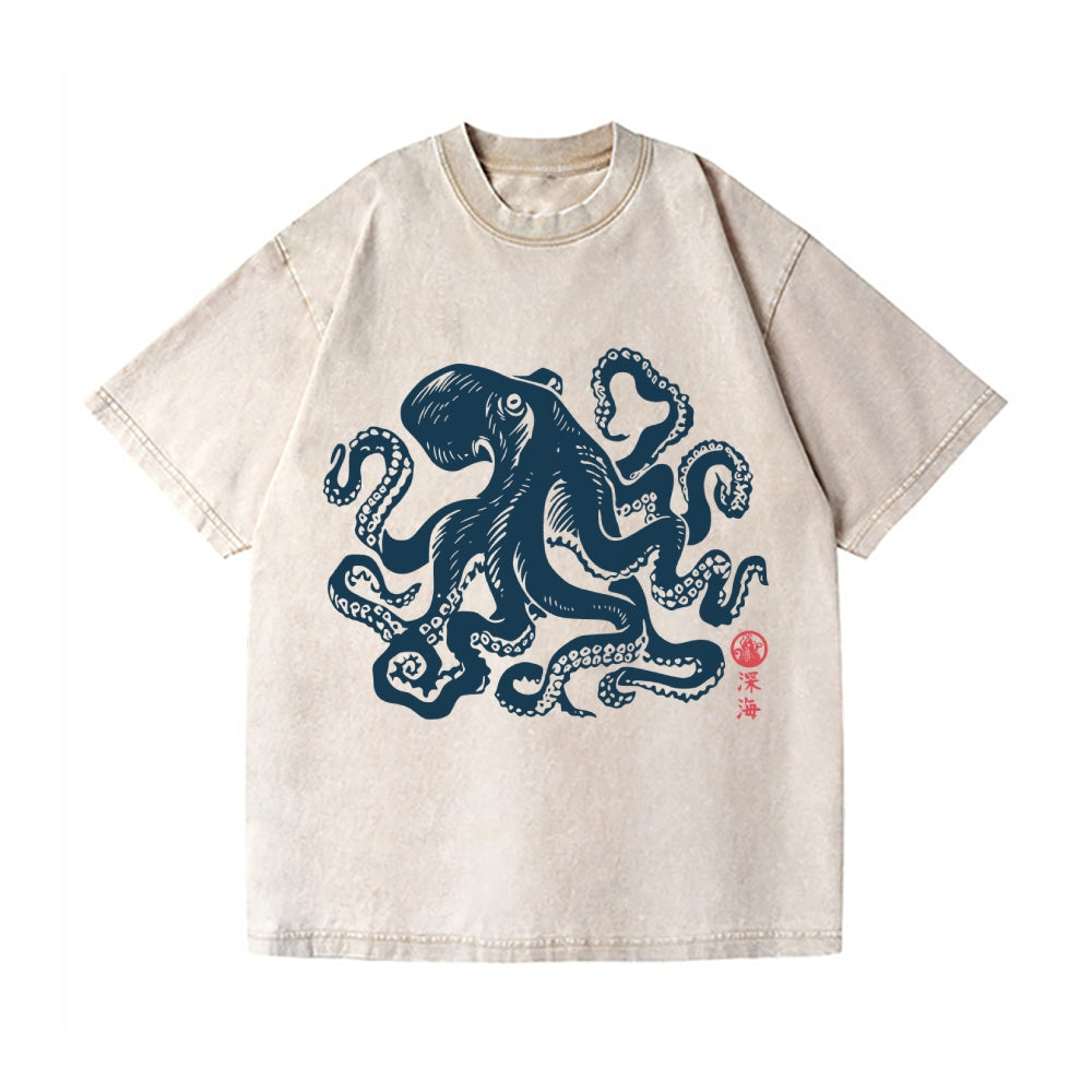 Octopus Vintage Wash Japanese Design T-Shirt