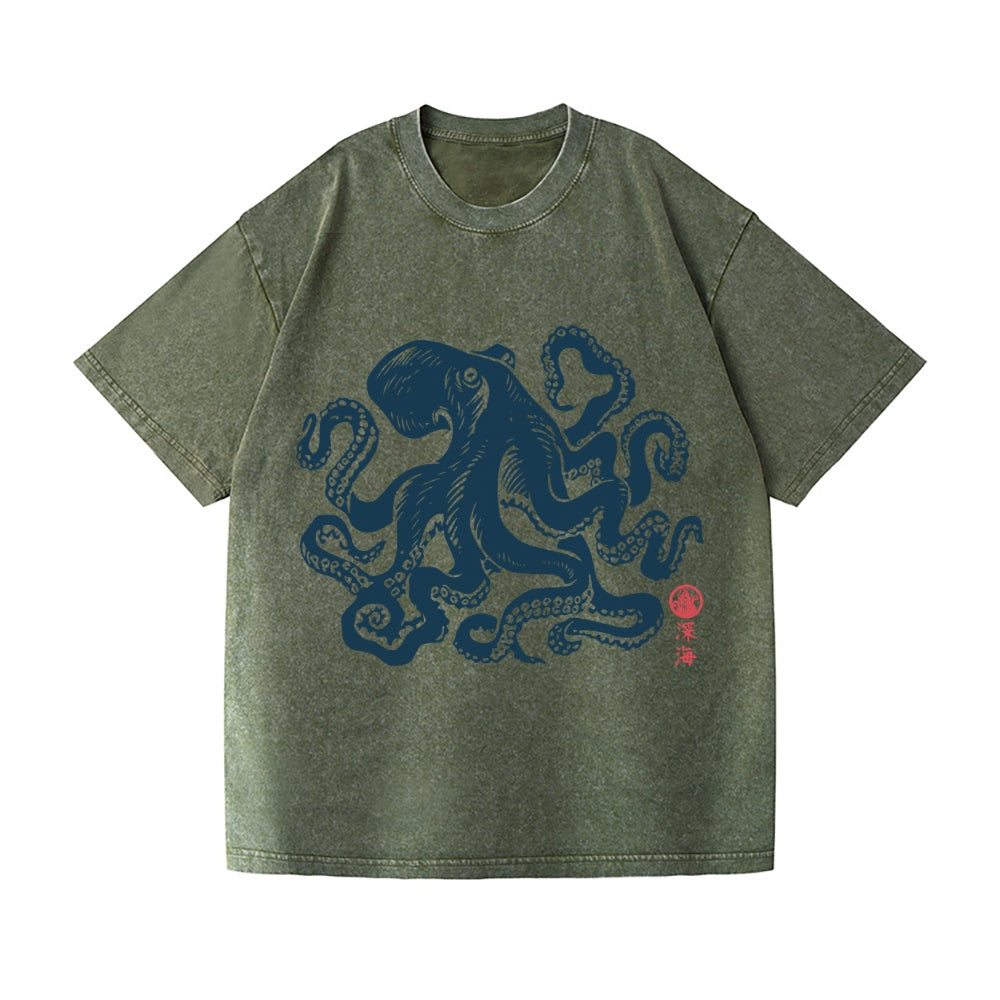 Octopus Vintage Wash Japanese Design T-Shirt
