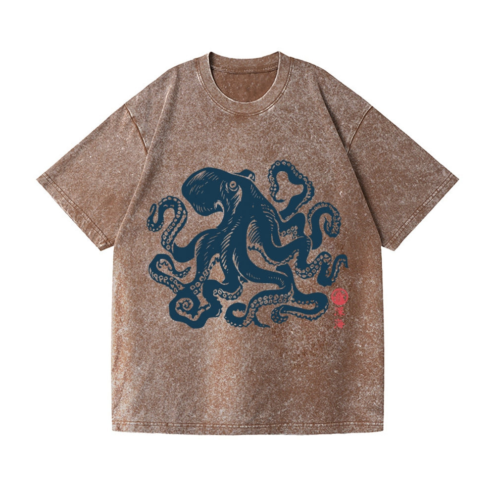 Octopus Vintage Wash Japanese Design T-Shirt