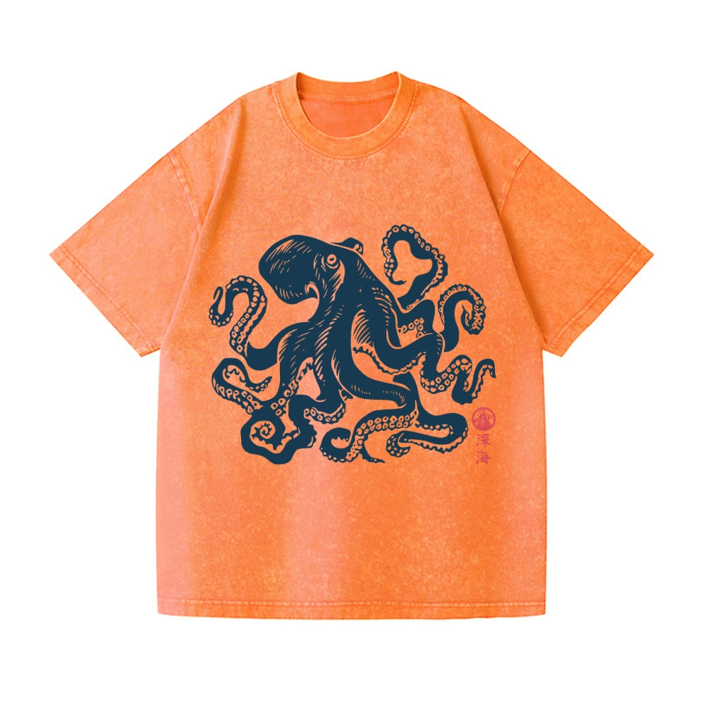 Octopus Vintage Wash Japanese Design T-Shirt