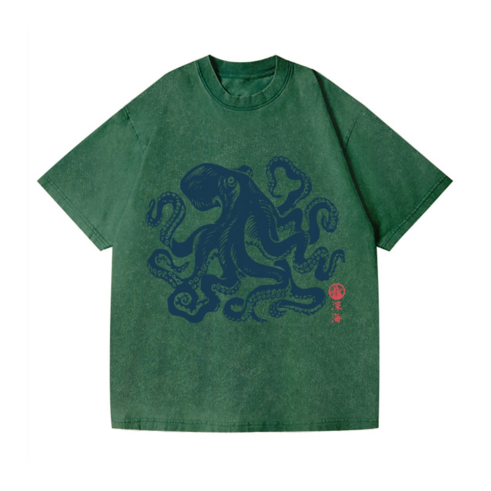 Octopus Vintage Wash Japanese Design T-Shirt
