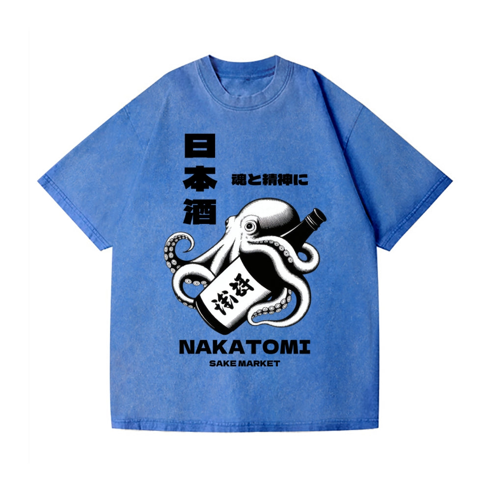 Sake Octopus Vintage Wash Japanese Design T-Shirt