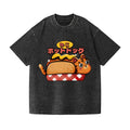 Hotdog Cat Vintage Wash Japanese Design T-Shirt