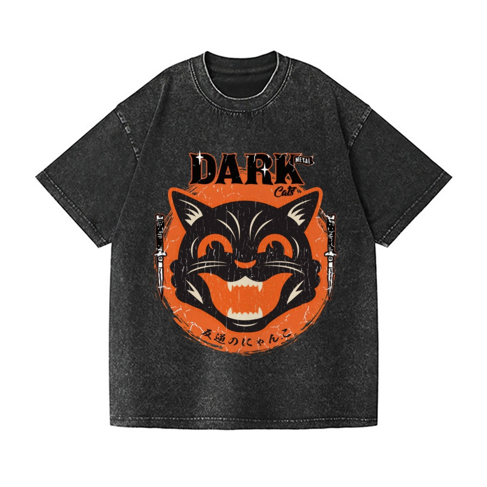 Halloween Black Cat Vintage Wash Japanese Design T-Shirt