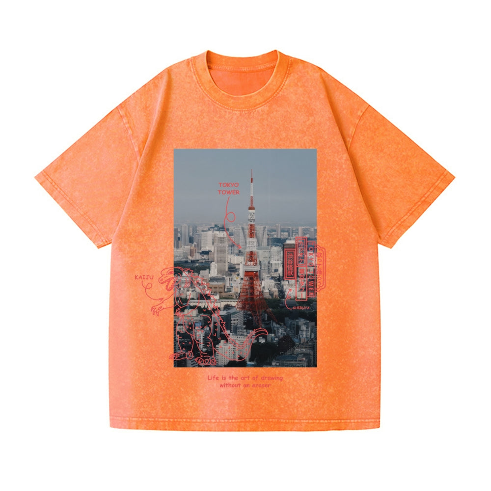 Kaiju Tokyo Tower Vintage Wash Japanese Design T-Shirt
