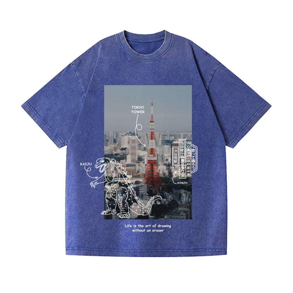 Kaiju Tokyo Tower Vintage Wash Japanese Design T-Shirt