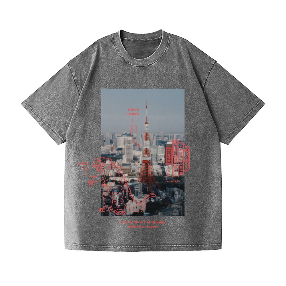 Kaiju Tokyo Tower Vintage Wash Japanese Design T-Shirt