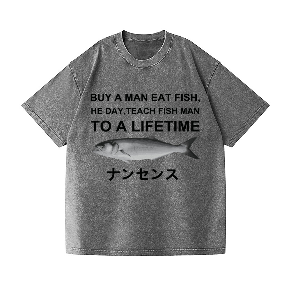 Fish Vintage Wash Japanese Design T-Shirt