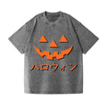 Halloween Jack O' Lantern Pumpkin Face Vintage Wash Japanese Design T-Shirt