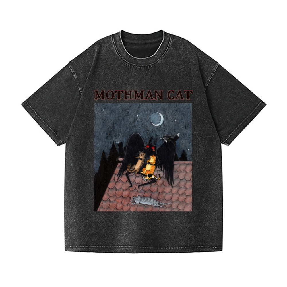 Mothman Cat Vintage Wash Japanese Design T-Shirt